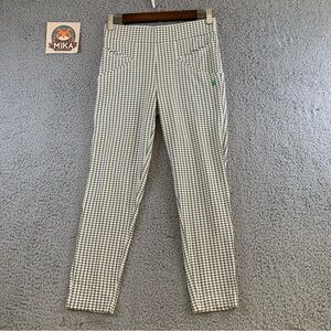 Betabrand Journey Pants Women's Stretch Skinny Pull On Cream Navy Green S Petite